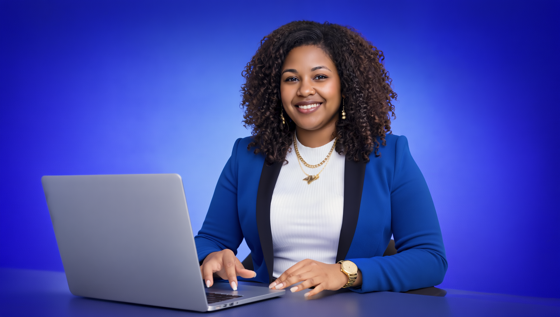 Nicole at her desk